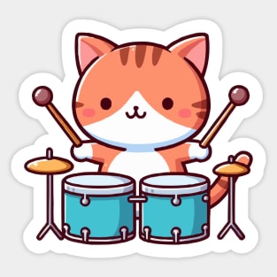 Cute Cat Drummer Sticker